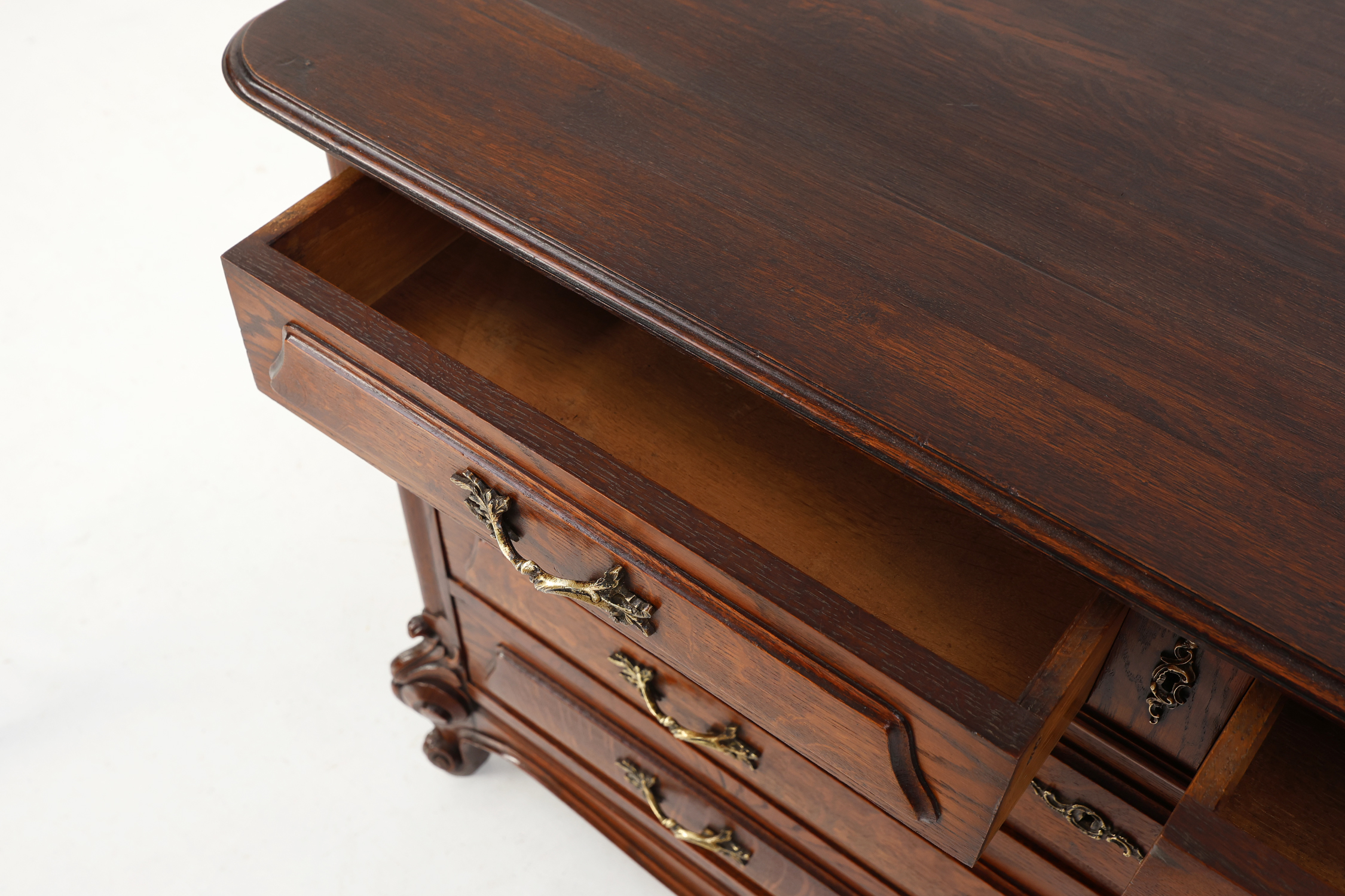 French Antique carved oak chest of drawers thumbnail